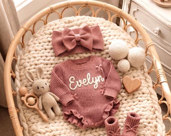 Personalized Hand Embroidered Baby Girl Romper Outfit, Custom Newborn Clothing, Unique Custom Infant Shower Gift