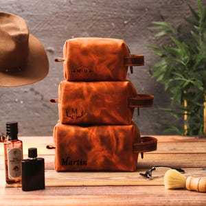 Groomsmen Gifts | Mens Leather Dopp Kit | Personalized Leather Toiletry Bag | Gift For Father | Anniversary Gift For Him | Best Man Proposal