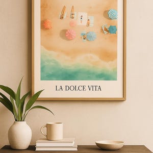 La Dolce Vita Strand Poster – Mediterran Sommer Wandkunst – Retro Küsten Poster – Italienisches Meer Digital Download