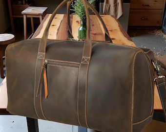 Bolsa de viaje de piel de grano completo hecha a mano / Bolsa de fin de semana personalizada
