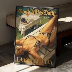 Plakat „La Dolce Vita” | Sztuka ścienna w stylu retro z motywem starych pieniędzy | Cyfrowy wydruk „Modna dziewczyna” | Modny styl vintage | Motywacja Hypebeast do druku