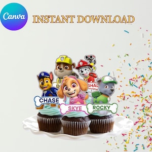 PrintableHeroic Dog cup cake topper -Paw Patrol Birthday Party (Digital Download)