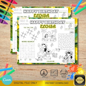 Lilo & Stitch Activity Placemat: Coloring Pages, Party Decor (PDF Downloadable Template)
