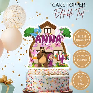 Printable and editable Masha and the Bear cake topper- digital file only