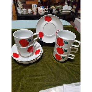 Colditz Apple Design Espresso Cups Saucers Plates Set Germany Porcelain
