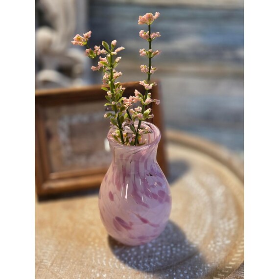 Pink Swirl Hand Blown Art Glass Bud Vase Lavender Purple Speckled