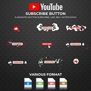 YouTube Subscribe Animation Pack Like & Bell Icons Transparent Video Overlays