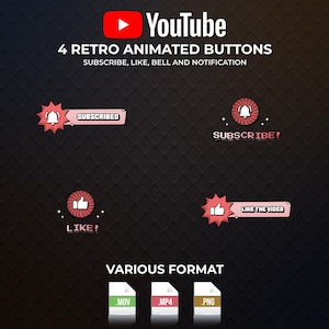Animated YouTube Subscribe Buttons: Retro Video Overlays (Digital Download)