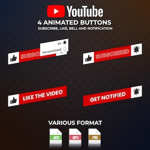 Animated Subscribe Button: YouTube Video Overlay (Digital Download .MOV .MP4 .PNG )