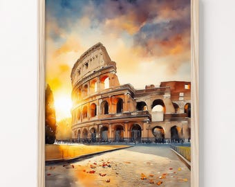ローマの絵画、コロッセオの絵、イタリアの建築、ローマの壁画、水彩画