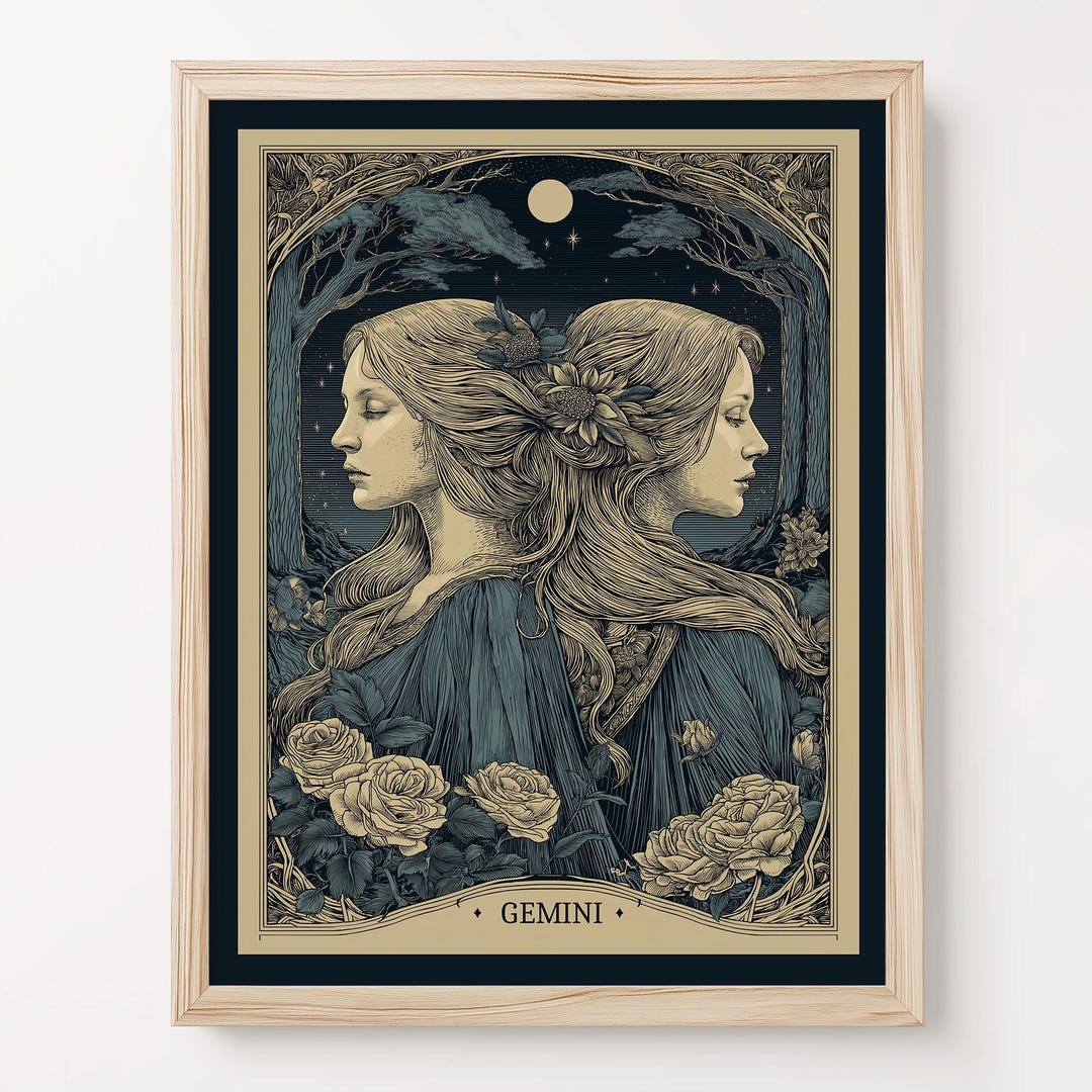 Gemini Zodiac Sign Wall Art Print: Vintage Astrology Poster, Birthday ...
