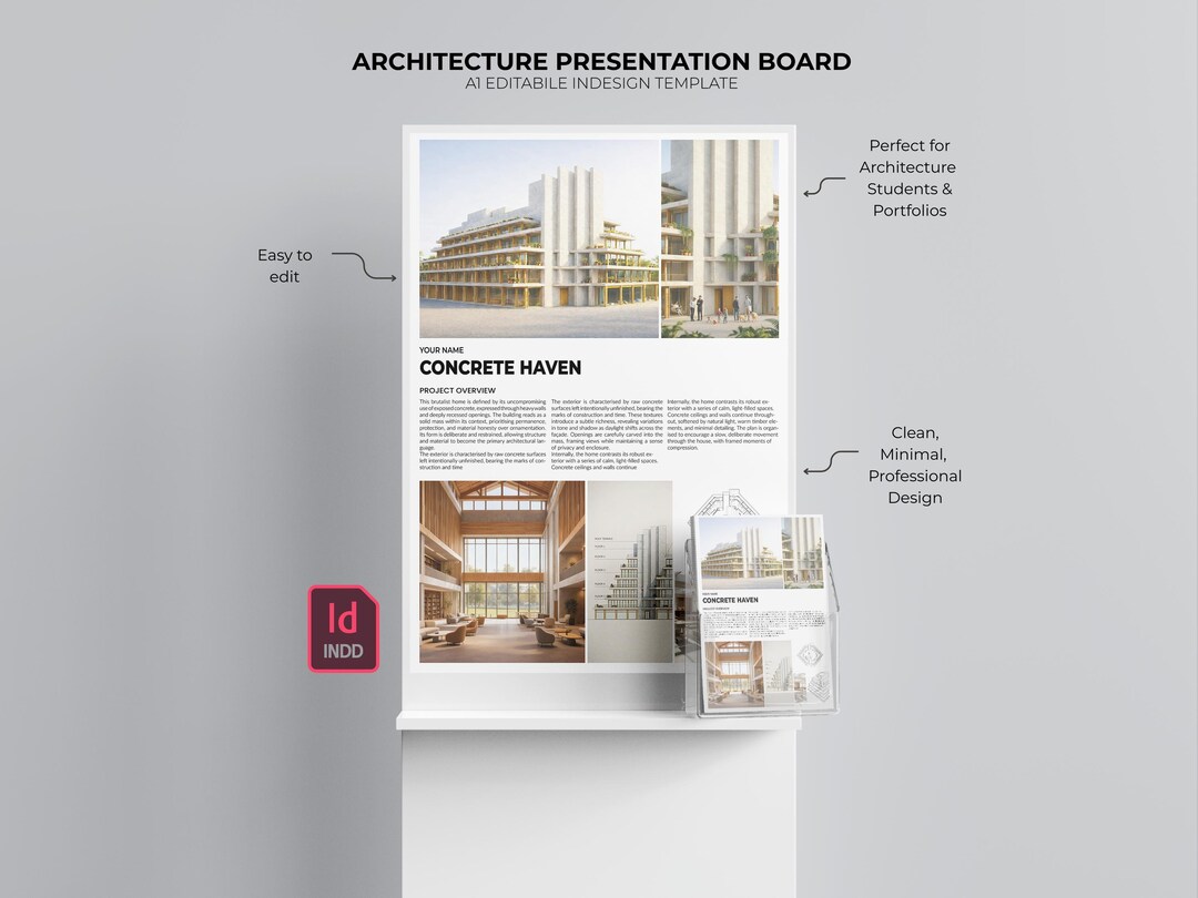 Architecture Presentation Board A1 Template Editable in Indesign for ...
