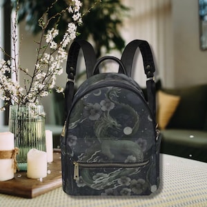 MYSTICAL DRAGON Small Backpack, Fairy Grunge Backpack, Floral Dragon Backpack, Whimsigoth Backpack, Fantasy Creature Bag, Gothic Backpack