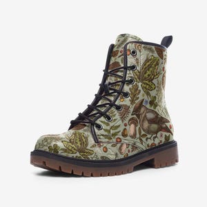 WOODLAND BIRD SNAIL Frog Goblincore Aesthetic Vegan Leather Combat Boots for Nature Lover Gift, Witchy Footwear