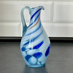 Vintage Blue & White Swirl Glass Jug