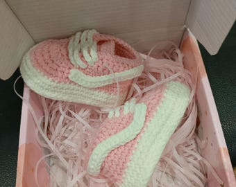 Crochet Baby Sneaker Booties – Pink Handmade Comfy Infant Shoes (Newborn)