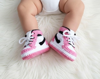 Crochet Baby Sneaker Booties – Handmade Pink High‑Top Infant Shoes - Newborn Baby Shower Gifts