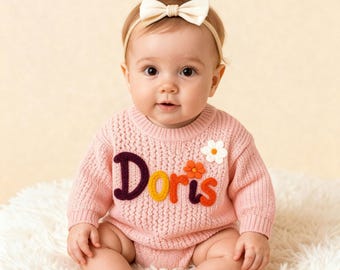Custom Embroidered Name Baby Sweater – Personalized Knit Cotton Outfit