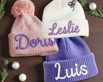 Personalized Cotton Knit Beanie – Custom Yarn Lettering, Baby Winter Hat