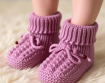 Hand Knitted Newborn Wool Slippers Socks–  Crochet Look Cozy Winter Baby Booties Shower Gifts