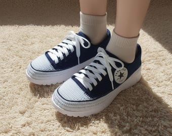 Custom Crochet Sneaker Slippers: Comfy Low-top Classic Star Booties For Adult Men Women