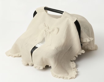 Handmade Muslin Car Seat Canopy, Breathable Cotton Baby Cover