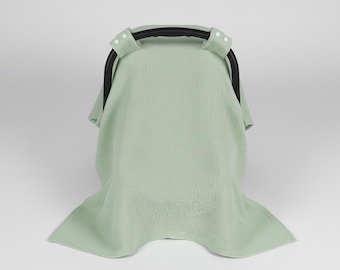 Handmade Muslin Car Seat Cover, Soft Baby Canopy, Breathable Cotton Infant Gift