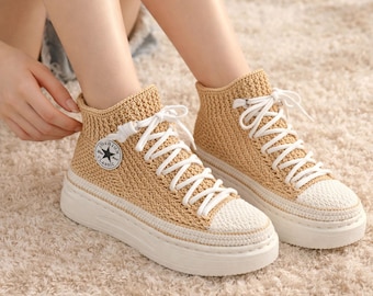 Custom Crochet Sneaker Slippers: Handknit High-Top Classic Star Booties For Adult Men Women