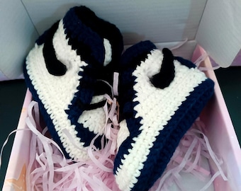Knitted Infant Hight Top Sneaker Booties – Handmade Crochet Baby Shower Gifts