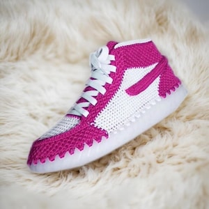 Crochet Sneakers Slippers - Custom Retro High Tops | Trendy Streetwear Gift for Sneakerheads | Knitted Plush Booties for Men & Women