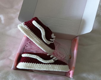 Crochet Baby Booties – Burgundy Knitted Comfy Newborn Infant Tennis Shoes
