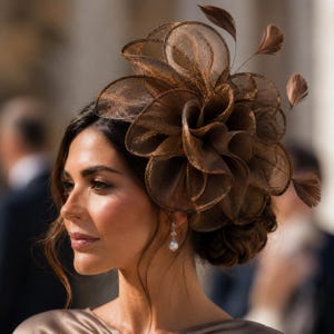 Fascinator-Hut in Mokka-Champagner für Damen – Eleganter Kopfschmuck für Hochzeitsgäste und Royal Ascot