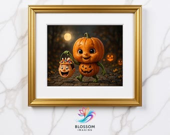 Cute Baby Pumpkin Halloween Wall Art Print - Whimsical Autumn Decor for Kids Room Nursery - Digital Download Seasonal Home Decor