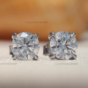 Pendientes solitarios de moissanita de corte redondo, pendientes de botón de plata de ley 925, pendientes de cierre de rosca, pendientes de botón para uso diario, regalo para mujer