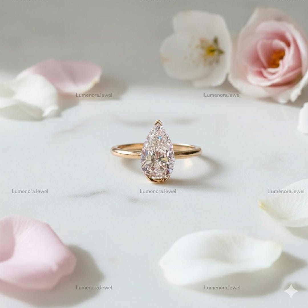 Pear Cut Lab Diamond Engagement Ring, 18K Yellow Gold Bezel Setting - Etsy