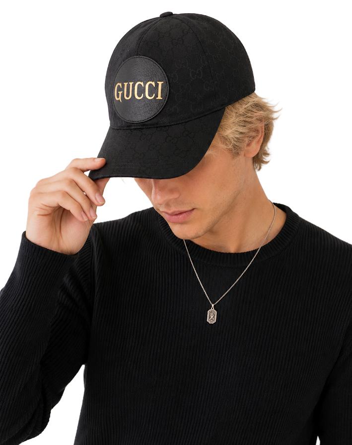 Authentic Gold Gucci GG Canvas Black Cap Hat Unisex Size Small