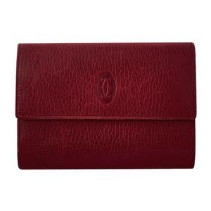 Cartier Burgundy Leather Snap Closure Gold Hardware Trifold Wallet Rank AB Condition
