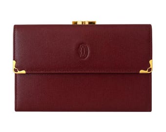 Cartier Must De Cartier Trifold Leather Long Wallet Coin Pocket Bordeaux Rank A