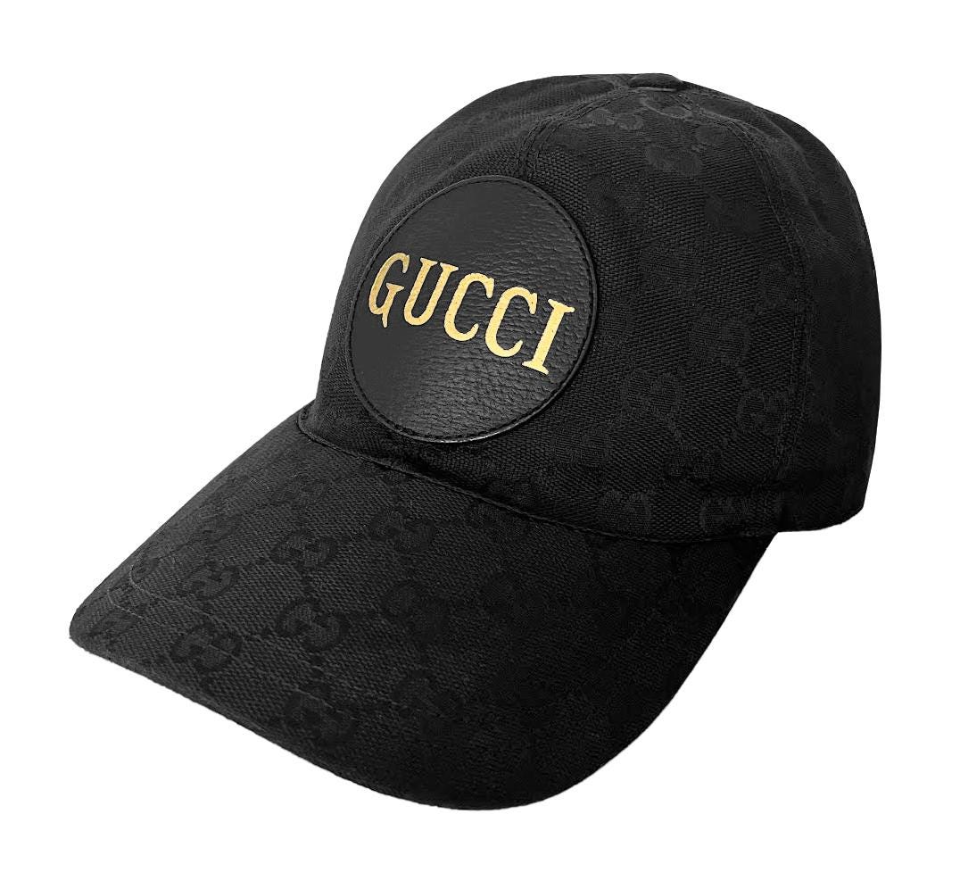 Authentic Gold Gucci GG Canvas Black Cap Hat Unisex Size Small