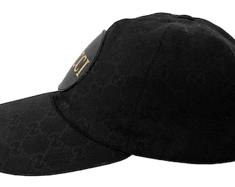 GUCCI ブラック GGパターン キャップ Authentic Gold Gucci GG Canvas Black Cap Hat Unisex Size Small