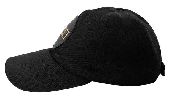 Authentic Gold Gucci GG Canvas Black Cap Hat Unisex Size Small