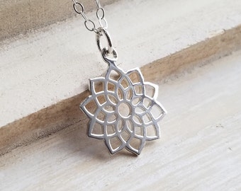 Crown Chakra Necklace, Sterling Silver Crown Chakra Necklace, Yoga Necklace, Flower Necklace, Yoga Jewelry, Chakra Jewelry, 7th Chakra