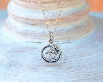 Tiny Om Sterling Silver Necklace, Sterling Silver Ohm Necklace, Ohm Symbol, Yoga Jewelry, Tiny Ohm Charm Necklace, Meditation Necklace