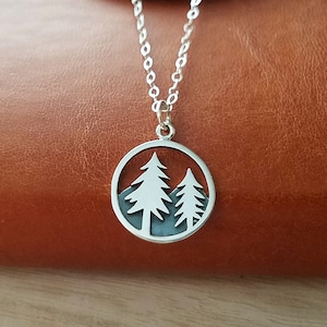 Sterling Silver Pine Tree and Mountain Range Necklace, Wilderness Jewelry, Nature Jewelry, Hiking Gift, Outdoor Necklace, Nature Necklace