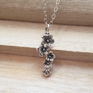 Cherry Blossom Necklace, Sterling Silver Cherry Blossom Necklace, Cherry Blossom Jewelry, Flower Jewelry, Silver Flower Necklace