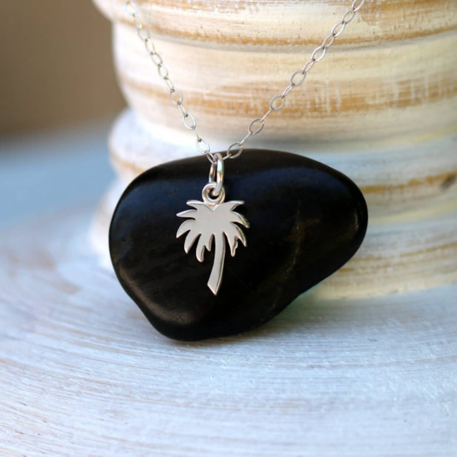 Palm Tree Necklace Sterling Silver Palm Tree Necklace Tiny | Etsy