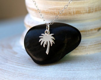 Palm Tree Necklace, Sterling Silver Palm Tree Necklace, Tiny Palm Tree Necklace, Beach Necklace, Tropical Jewelry, Dainty Charm Necklace