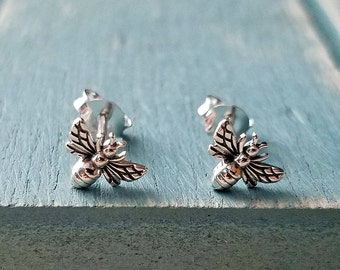 Honey Bee Earrings, Sterling Silver Honey Bee Stud Earrings, Gifts for Bee Lovers, Bumble Bee Earrings, Silver Bee Studs, Bee Jewelry