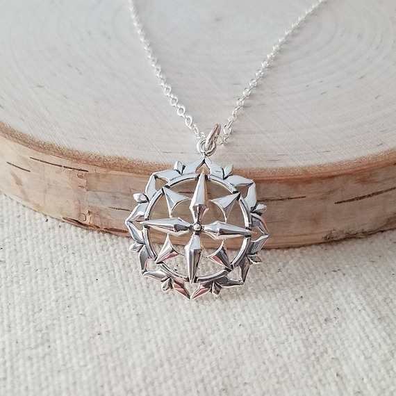 travel necklace Sterling Silver compass necklace nautical jewelry, travel jewelry
