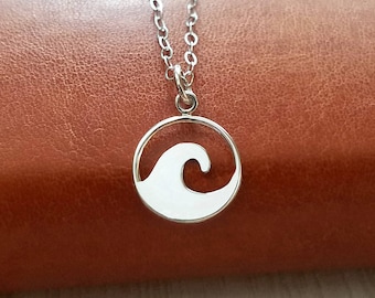 Sterling Silver Wave Pendant Necklace, Beach Jewelry